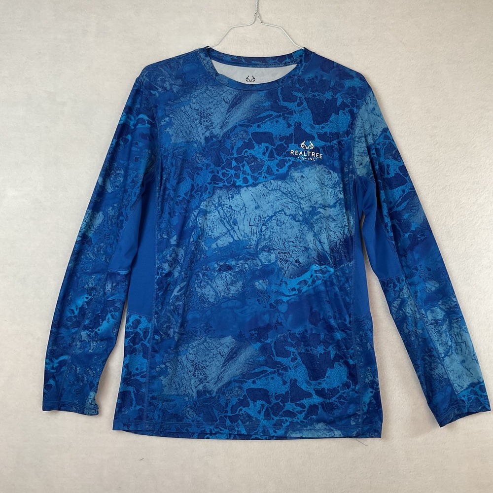 Realtree Fishing Mens Blue Wave Camo Long Sleeve Performance Shirt Size M